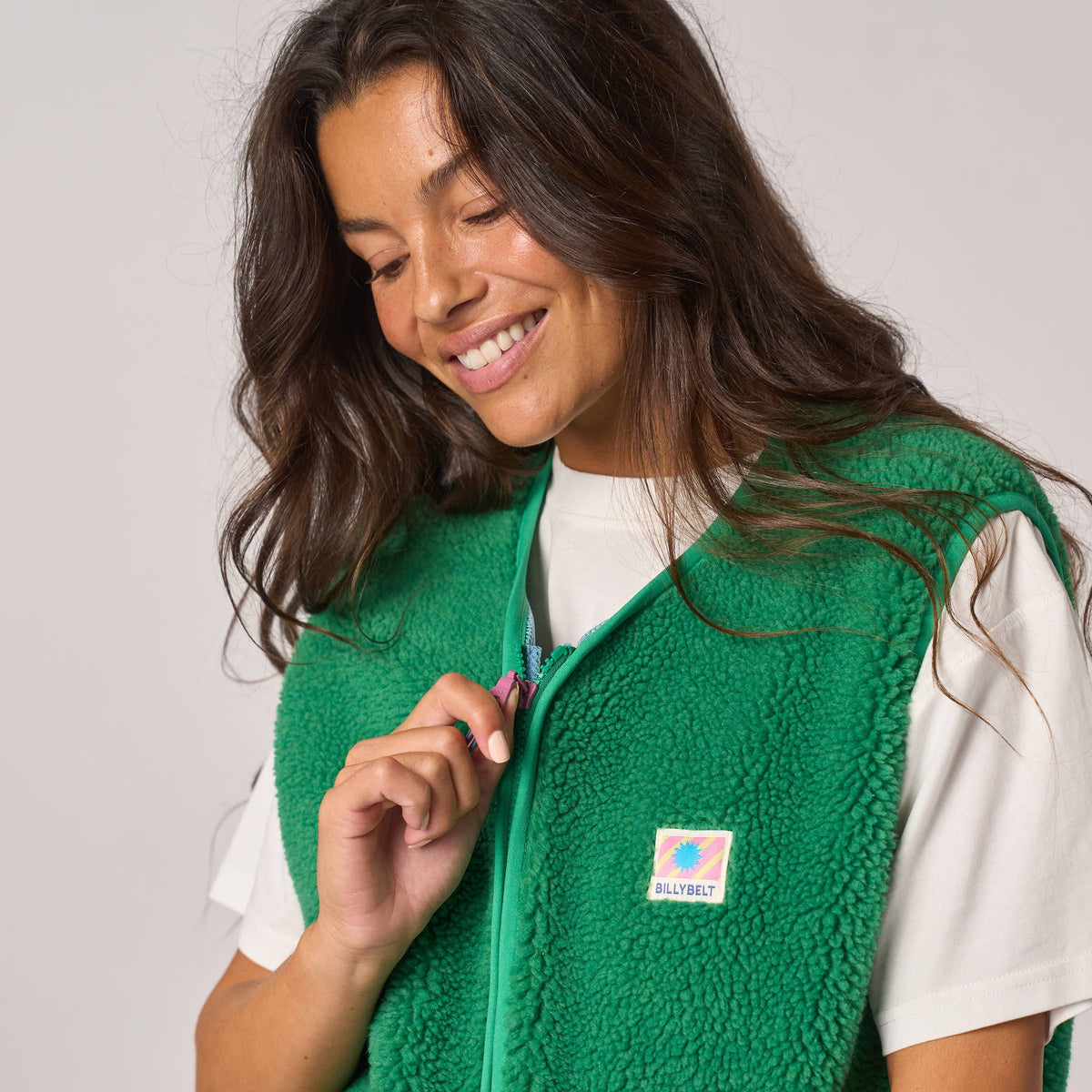 Damen Sherpa-Weste recyceltes Polyester Grün – BILLYBELT