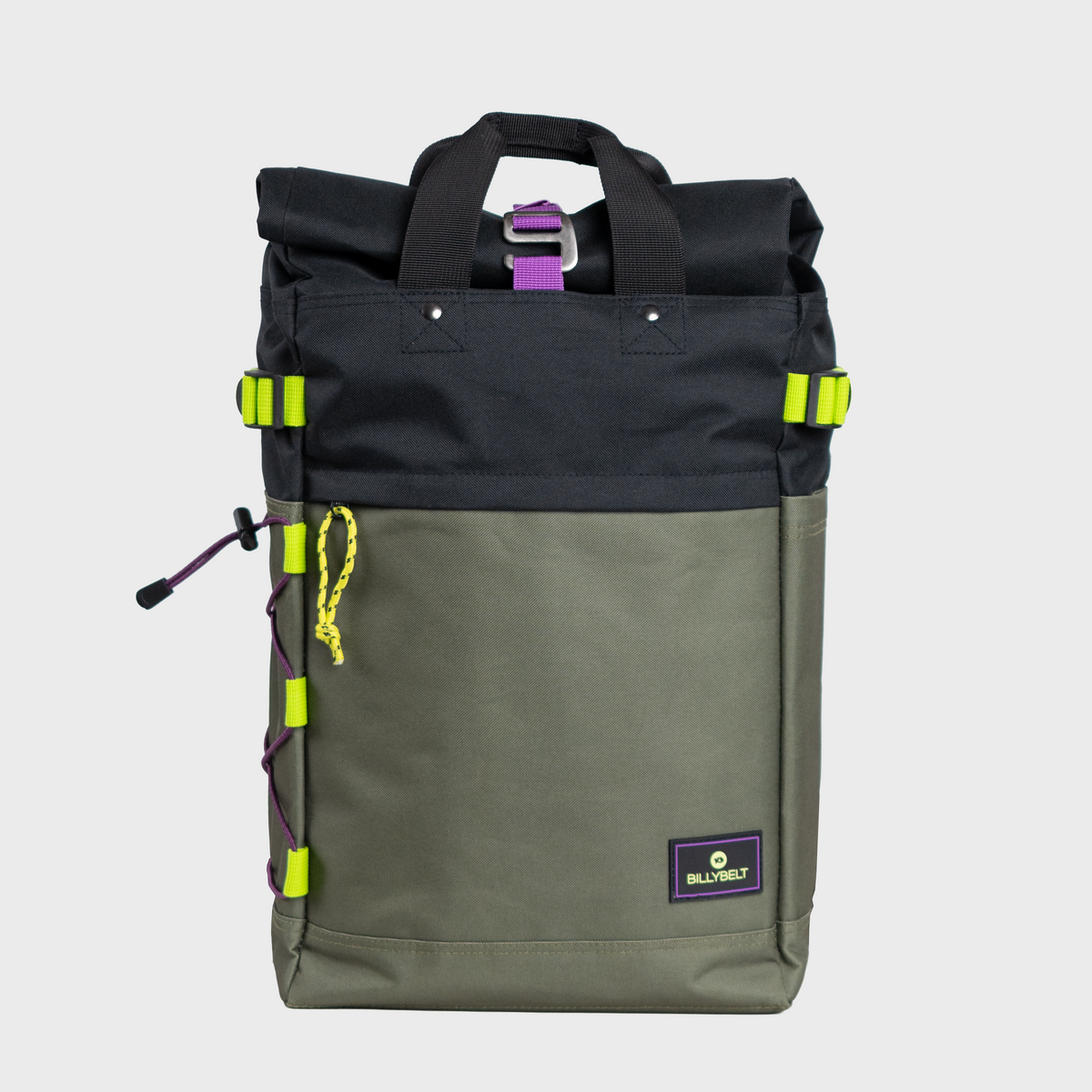 Billybelt - Roll-Top Rucksack aus 100% recyceltem Polyester - Khaki und Schwarz - HOLE-X