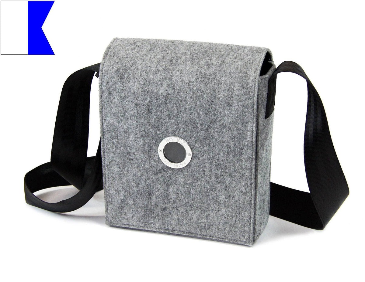 HOLE-X ALFA Umhängetasche grau Filz Bringe Deine Tasche zum Leuchten mit Deinem Smartphone - HOLE-X-WORLD