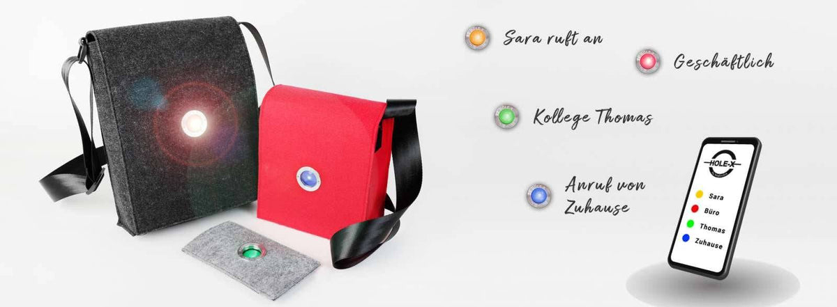 HOLE-X Handtasche JULIETT rosa Filz Bringe Deine Tasche zum Leuchten mit Deinem Smartphone - HOLE-X-WORLD