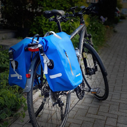 Wasserdichte Fahrradtasche für Gepäckträger - 100% wasserdicht - blau - "Abenteurer" -  Bomence - HOLE-X